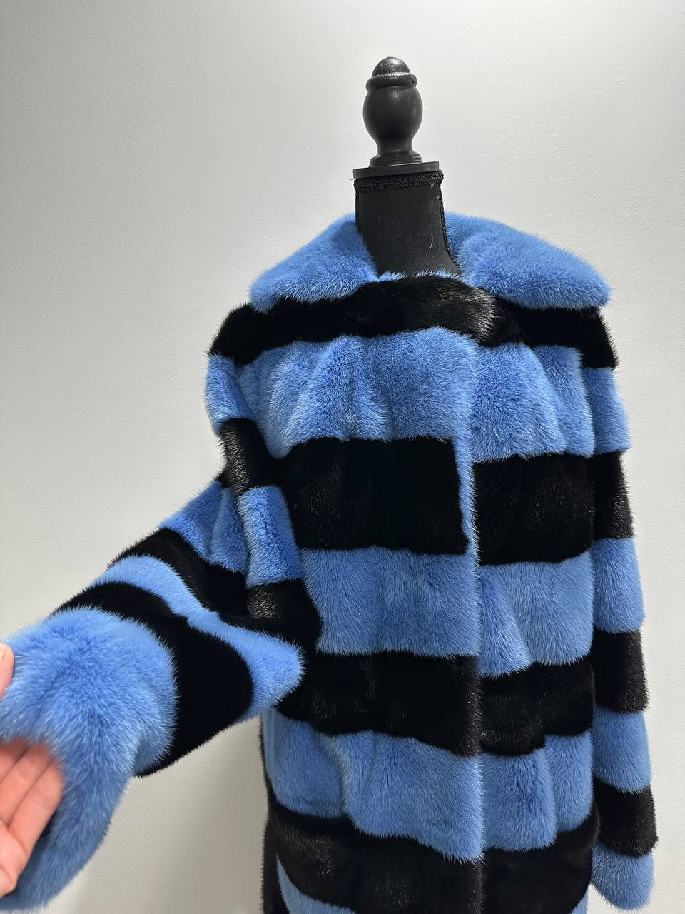 New Real MINK FUR Genuine Natural Coat Jacket BLUE Black SIZE L women 1109648