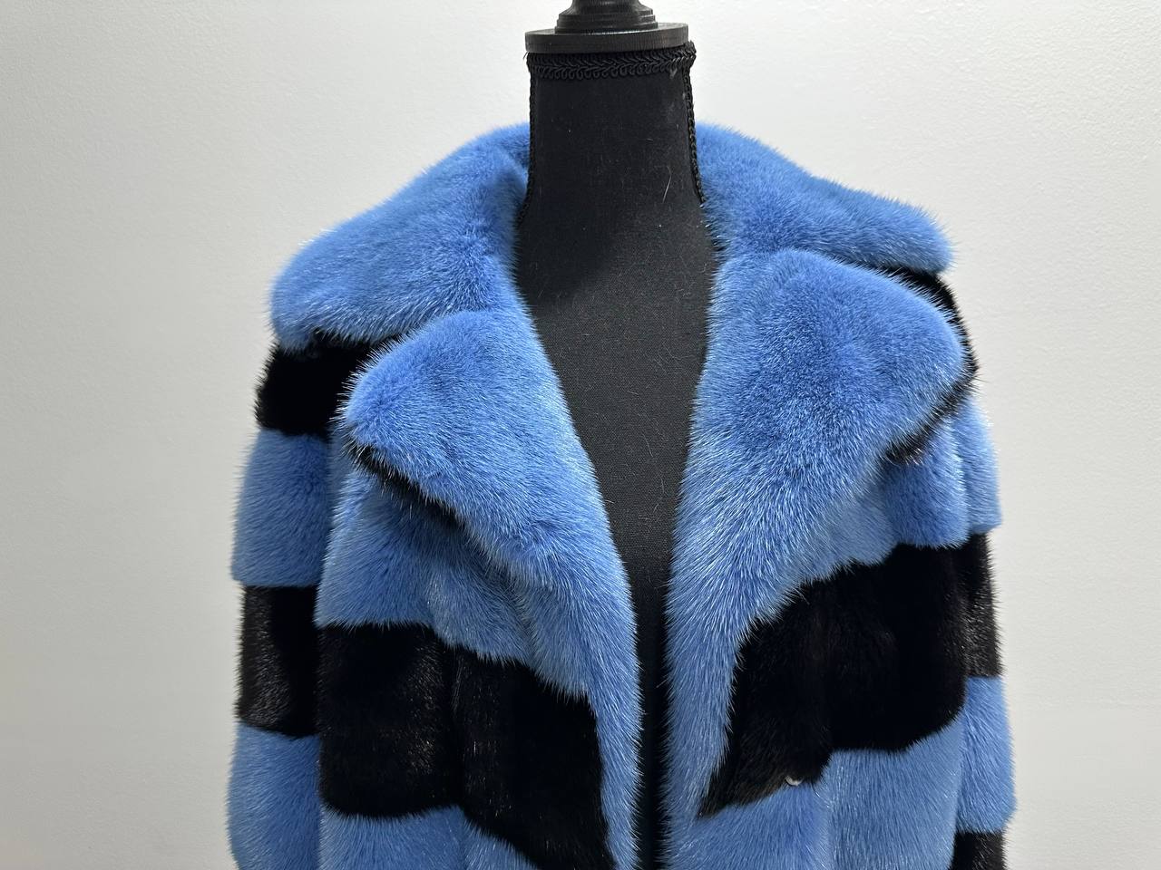 New Real MINK FUR Genuine Natural Coat Jacket BLUE Black SIZE L women 1109648