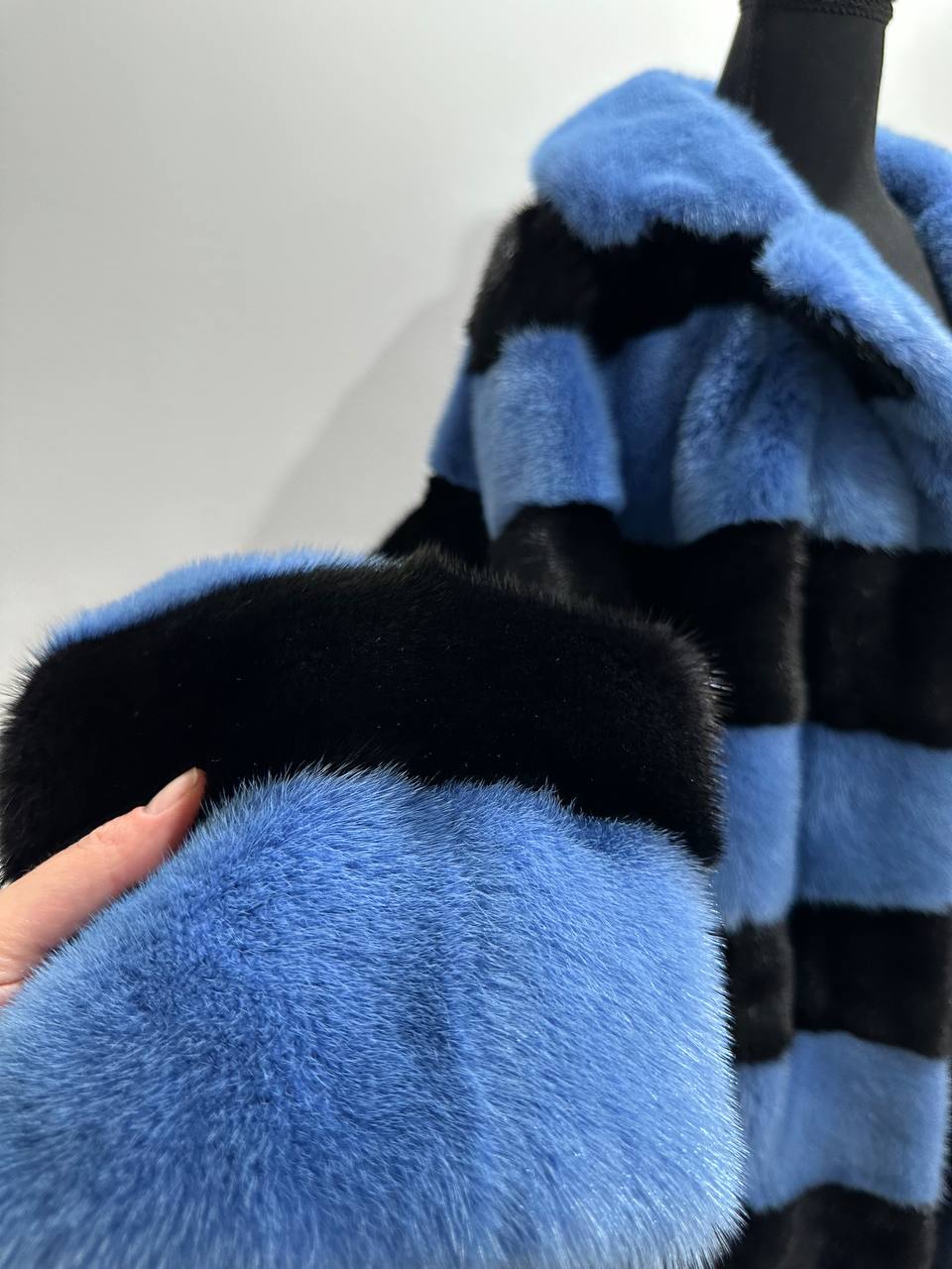 New Real MINK FUR Genuine Natural Coat Jacket BLUE Black SIZE L women 1109648
