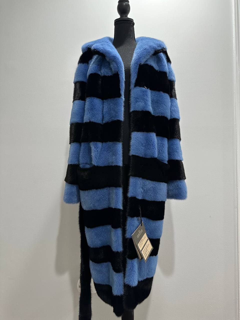 New Real MINK FUR Genuine Natural Coat Jacket BLUE Black SIZE L women 1109648