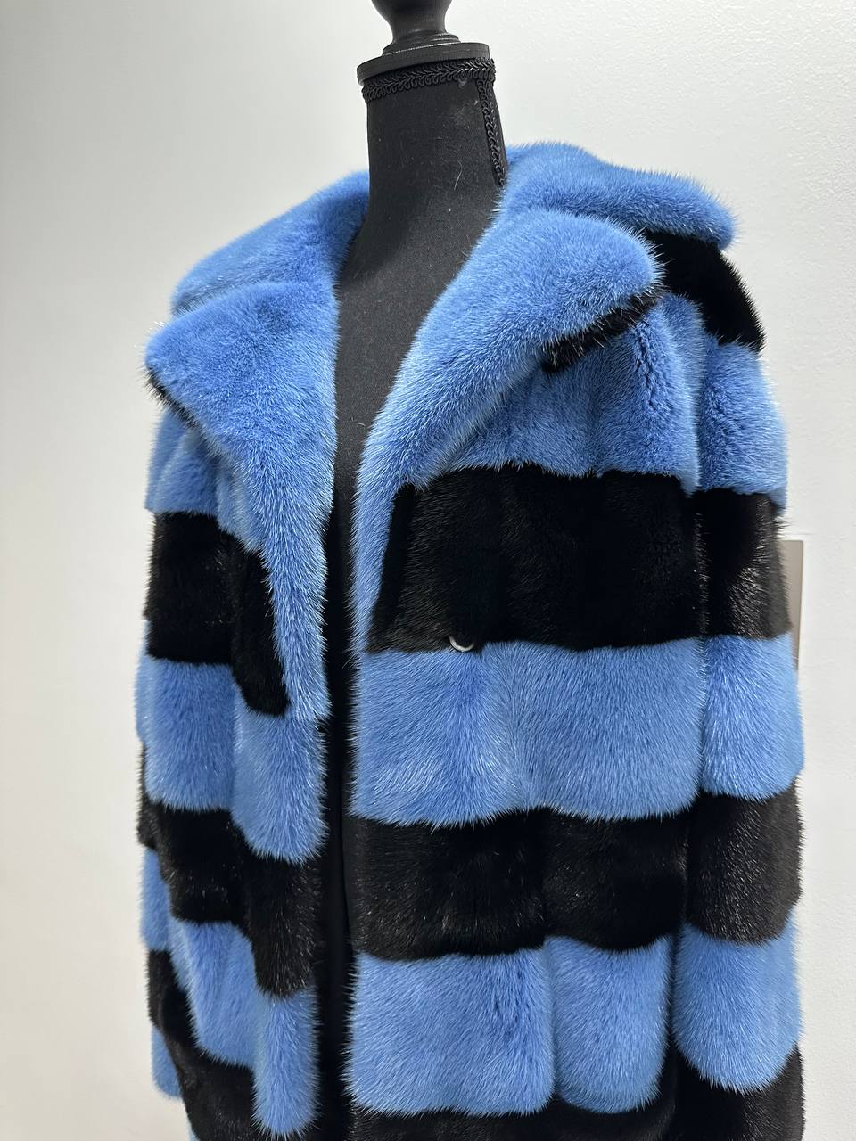 New Real MINK FUR Genuine Natural Coat Jacket BLUE Black SIZE L women 1109648