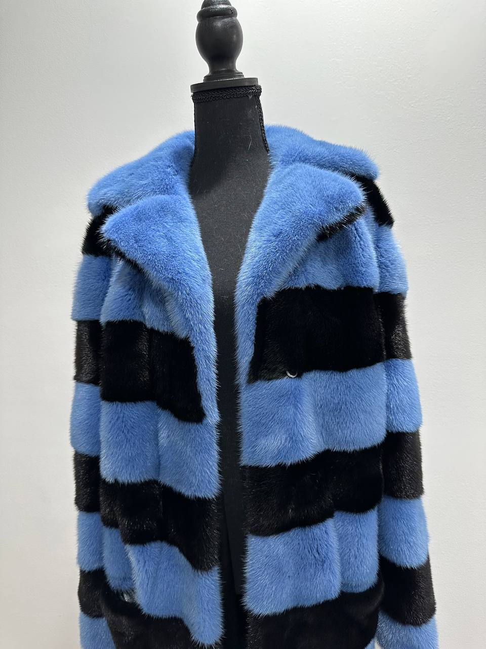 New Real MINK FUR Genuine Natural Coat Jacket BLUE Black SIZE L women 1109648