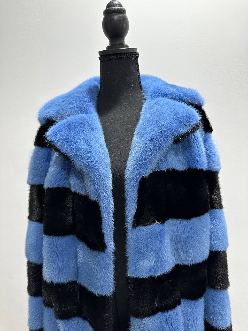 New Real MINK FUR Genuine Natural Coat Jacket BLUE Black SIZE L women 1109648