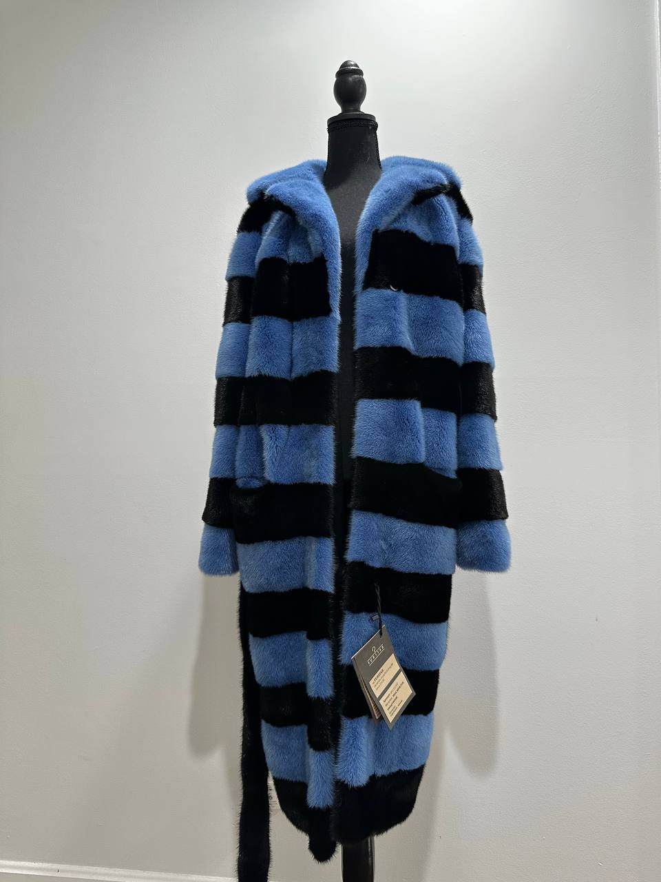 New Real MINK FUR Genuine Natural Coat Jacket BLUE Black SIZE L women 1109648
