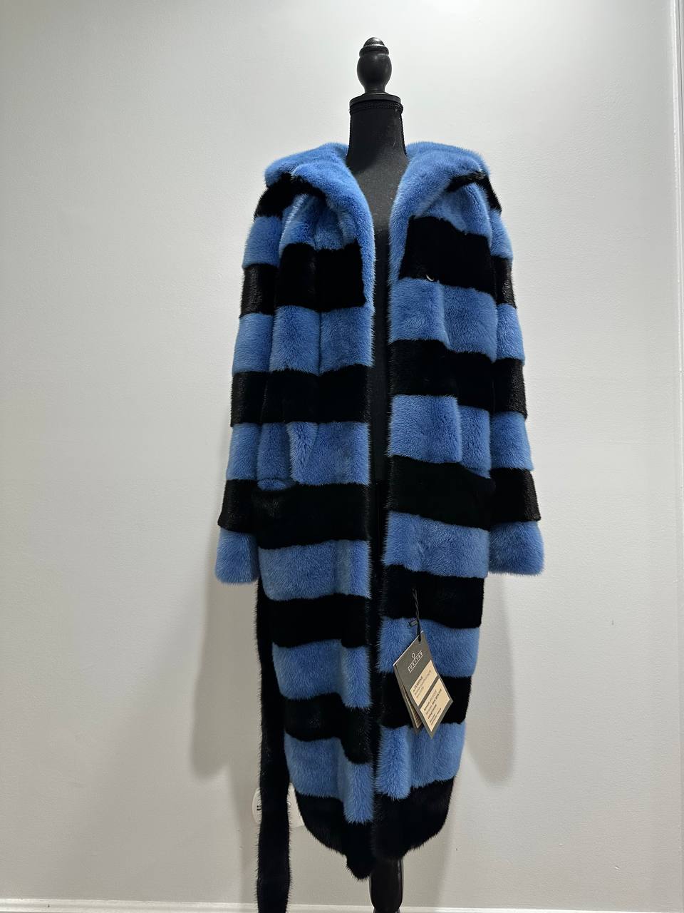 New Real MINK FUR Genuine Natural Coat Jacket BLUE Black SIZE L women 1109648