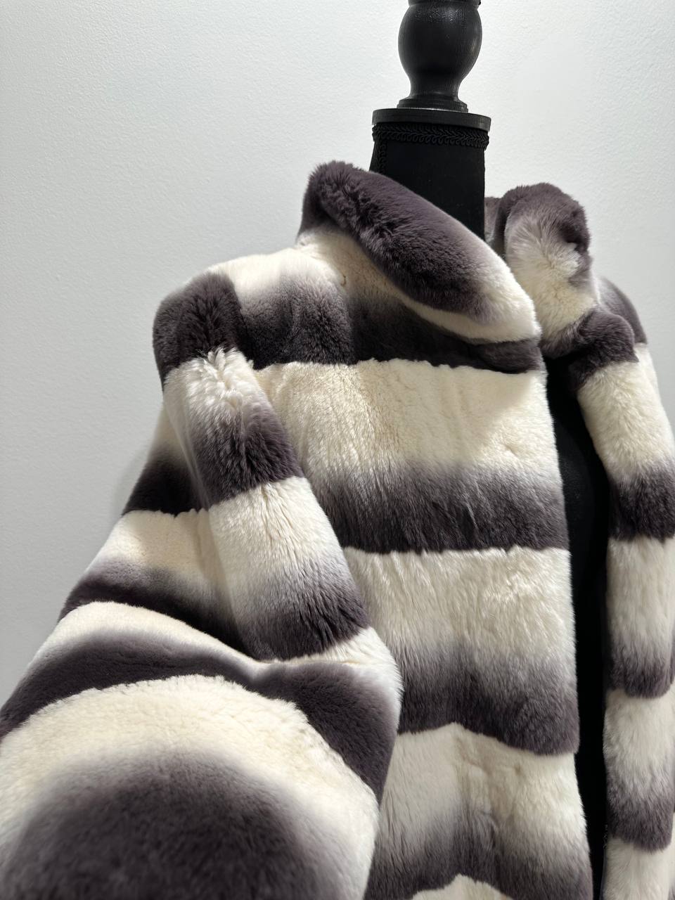 Luxury Womens Real Rex Rabbit Fur Coat Elegant Chinchilla Long size S women 1201129