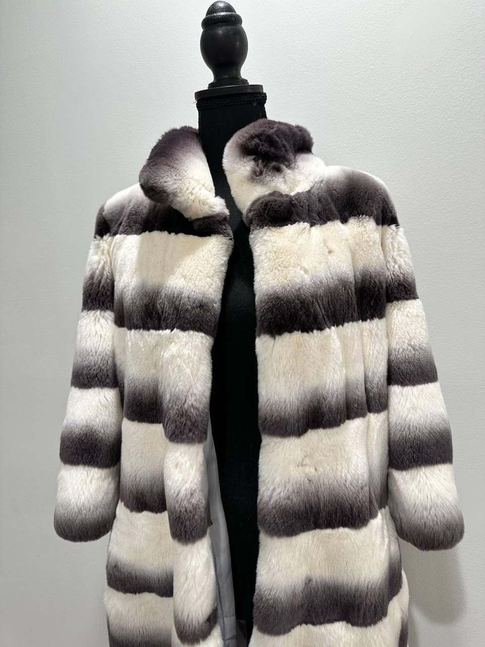 Luxury Womens Real Rex Rabbit Fur Coat Elegant Chinchilla Long size S women 1201129