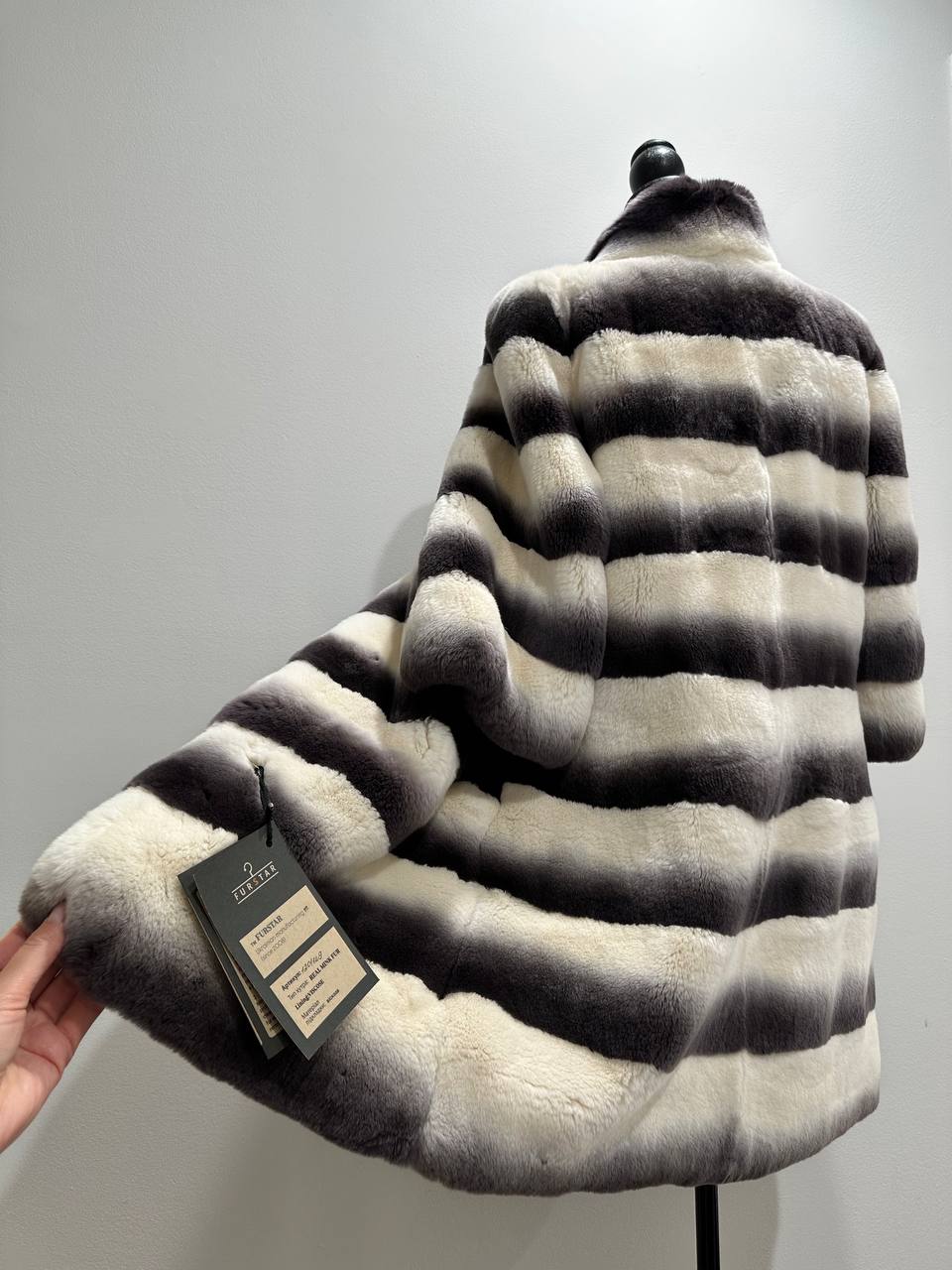 Luxury Womens Real Rex Rabbit Fur Coat Elegant Chinchilla Long size S women 1201129