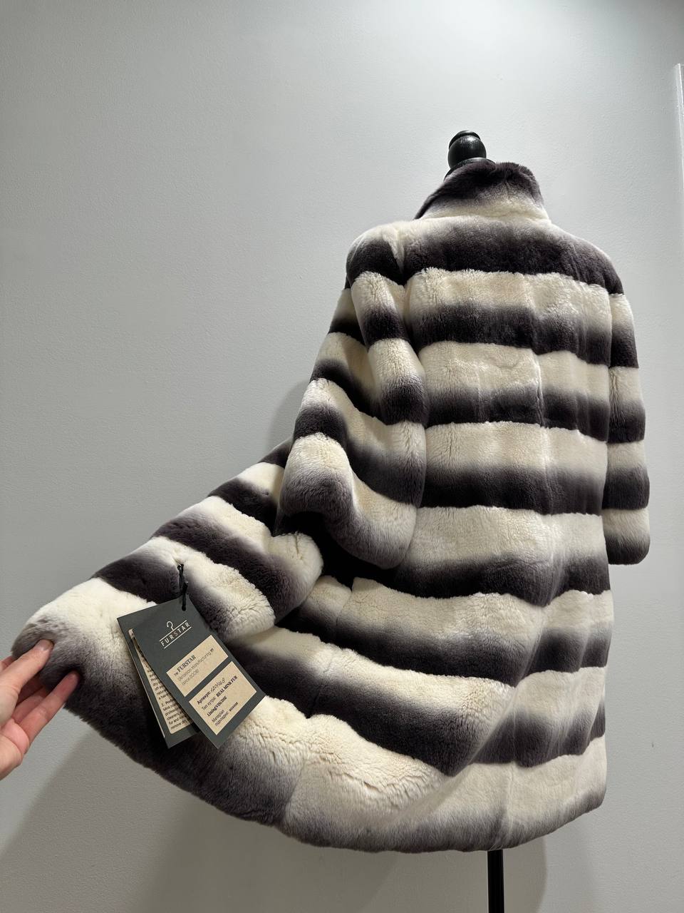 Luxury Womens Real Rex Rabbit Fur Coat Elegant Chinchilla Long size S women 1201129