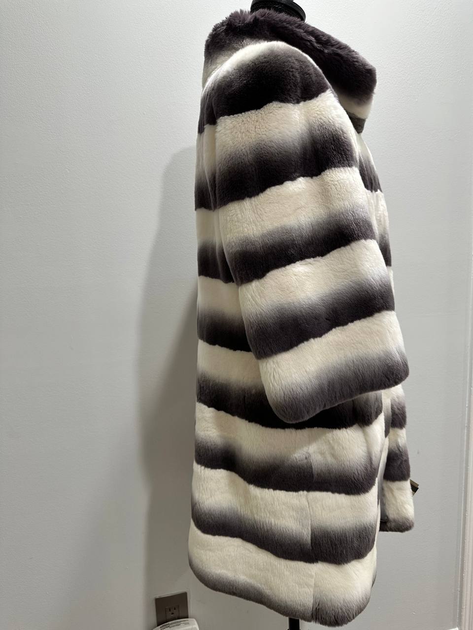 Luxury Womens Real Rex Rabbit Fur Coat Elegant Chinchilla Long size S women 1201129