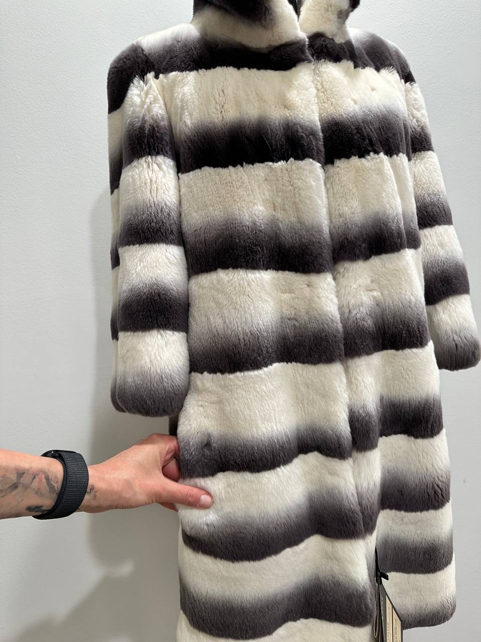 Luxury Womens Real Rex Rabbit Fur Coat Elegant Chinchilla Long size S women 1201129