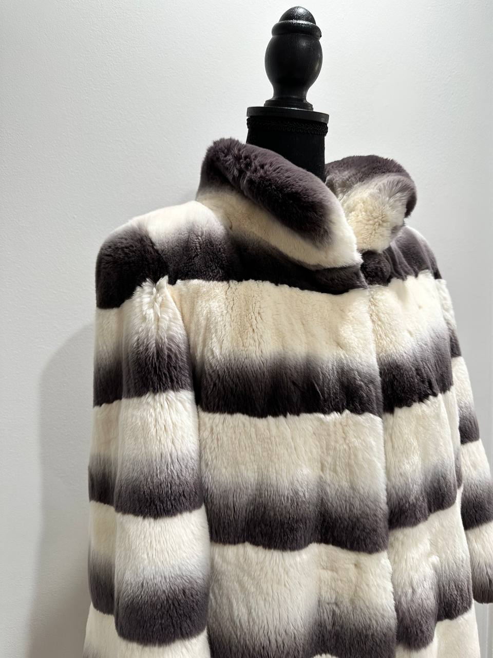Luxury Womens Real Rex Rabbit Fur Coat Elegant Chinchilla Long size S women 1201129