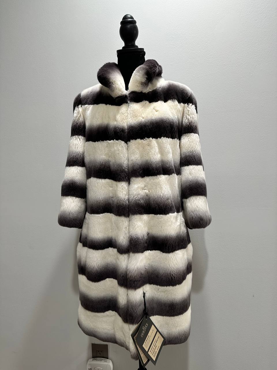 Luxury Womens Real Rex Rabbit Fur Coat Elegant Chinchilla Long size S women 1201129