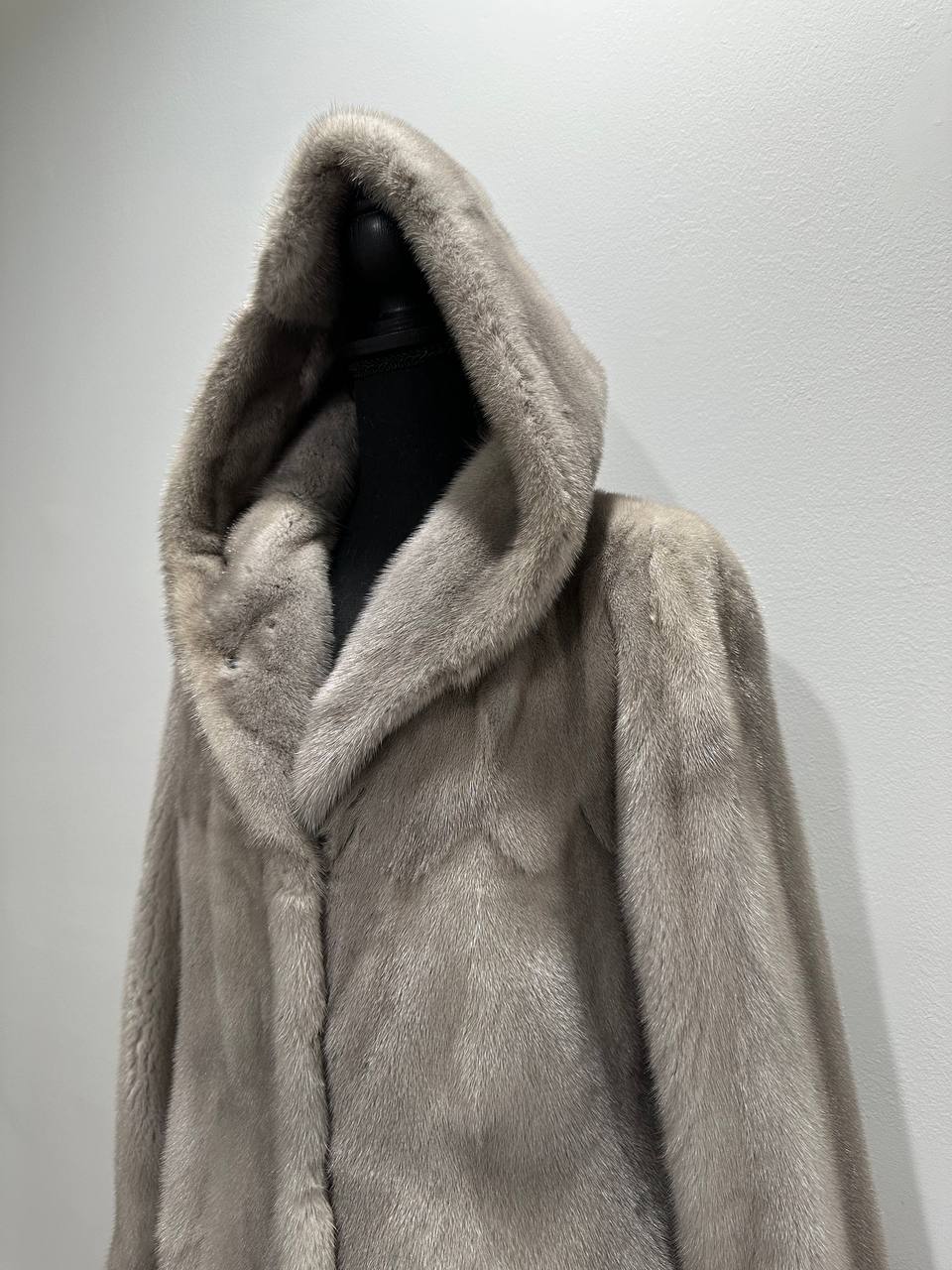 New Real Luxury Natural Mink Fur Coat with Hood Bell Silhouette Moon size M 1201131