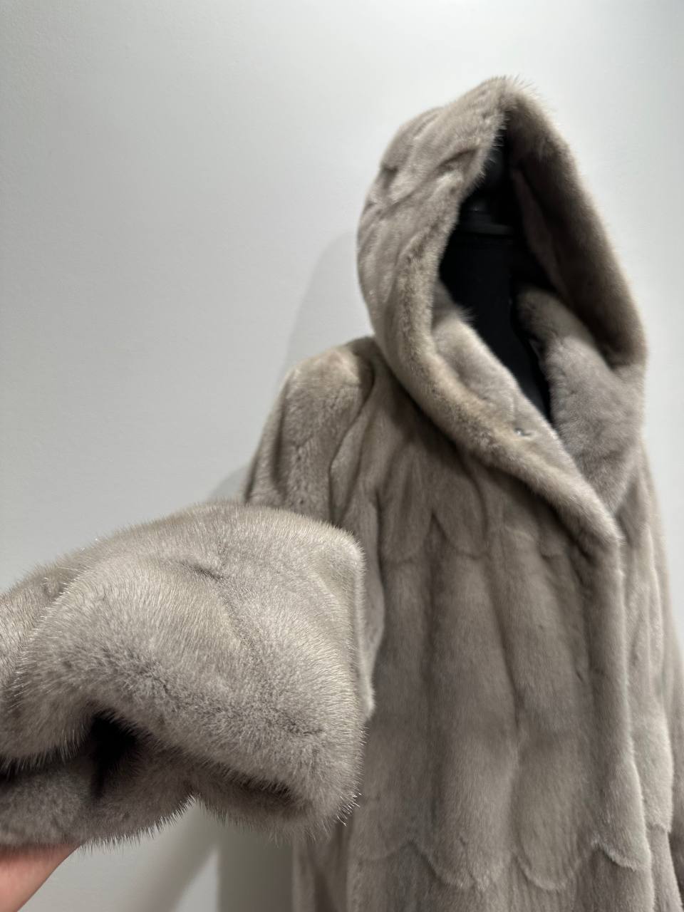 New Real Luxury Natural Mink Fur Coat with Hood Bell Silhouette Moon size M 1201131