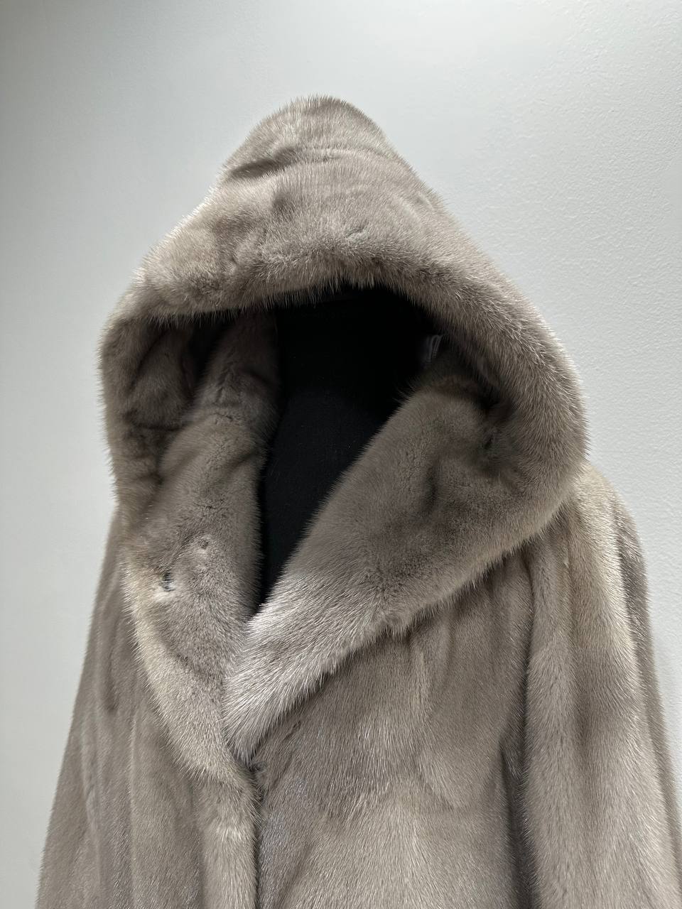 New Real Luxury Natural Mink Fur Coat with Hood Bell Silhouette Moon size M 1201131