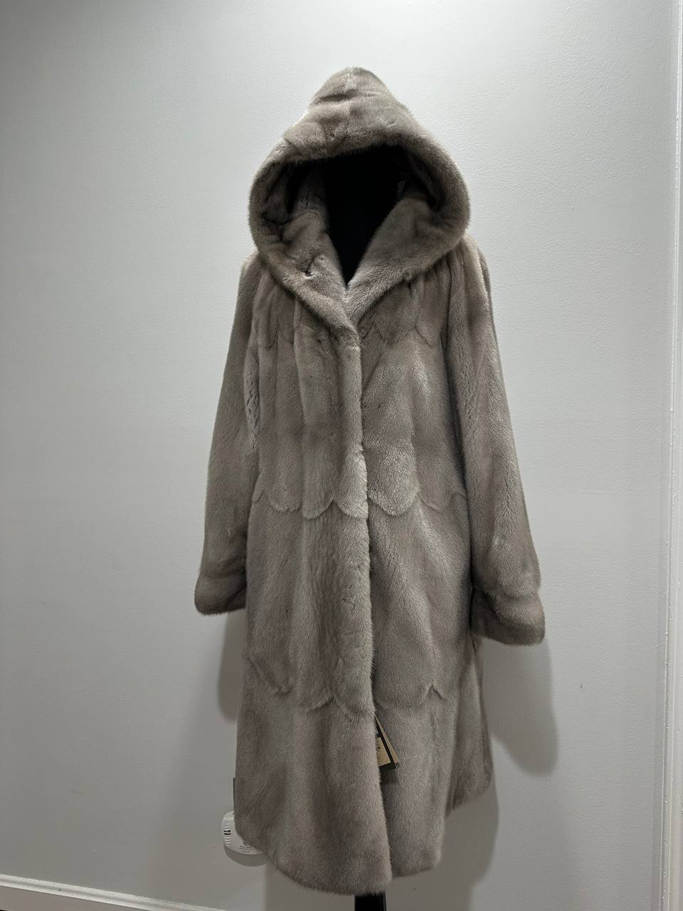 New Real Luxury Natural Mink Fur Coat with Hood Bell Silhouette Moon size M 1201131