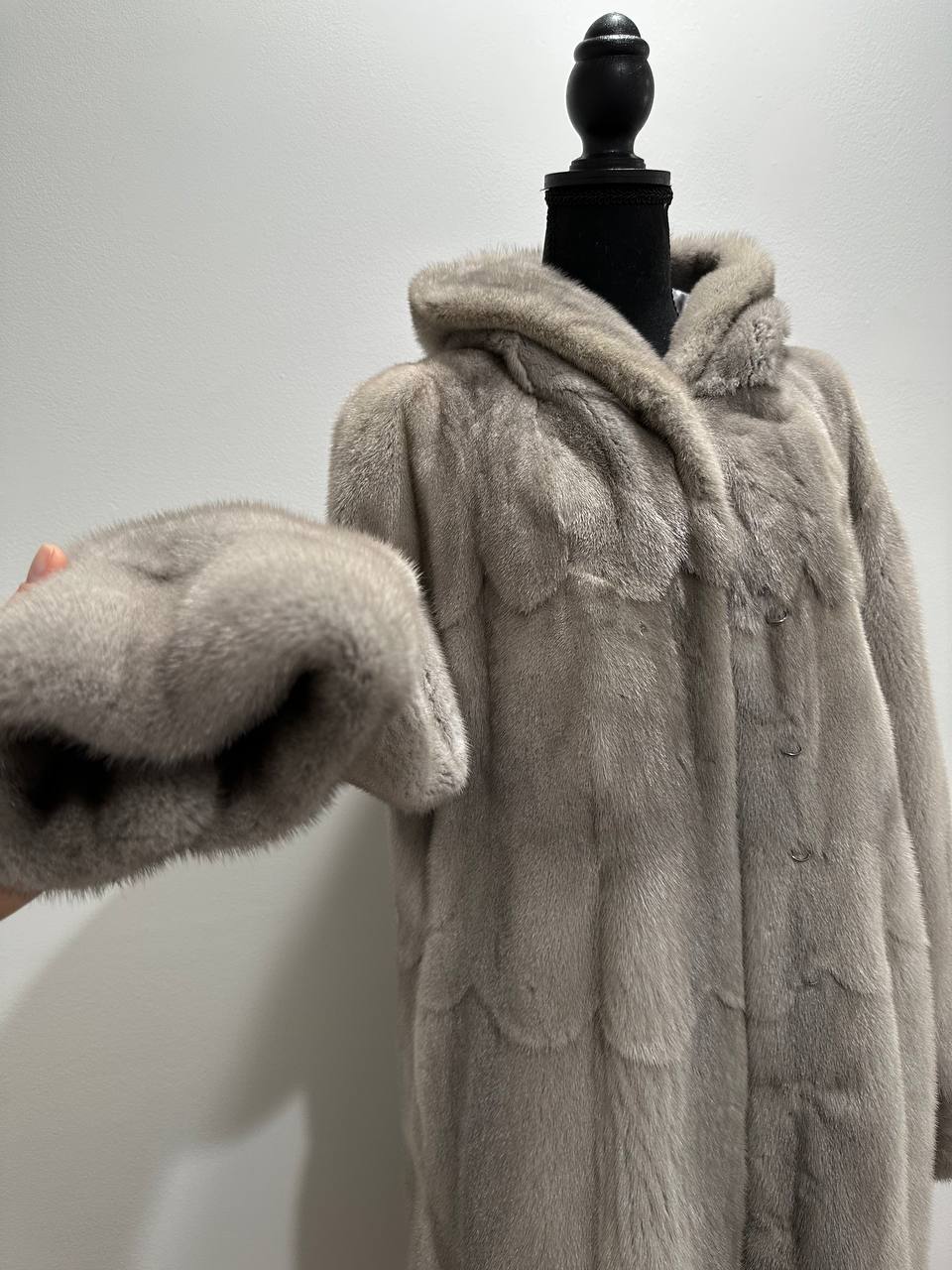 New Real Luxury Natural Mink Fur Coat with Hood Bell Silhouette Moon size M 1201131