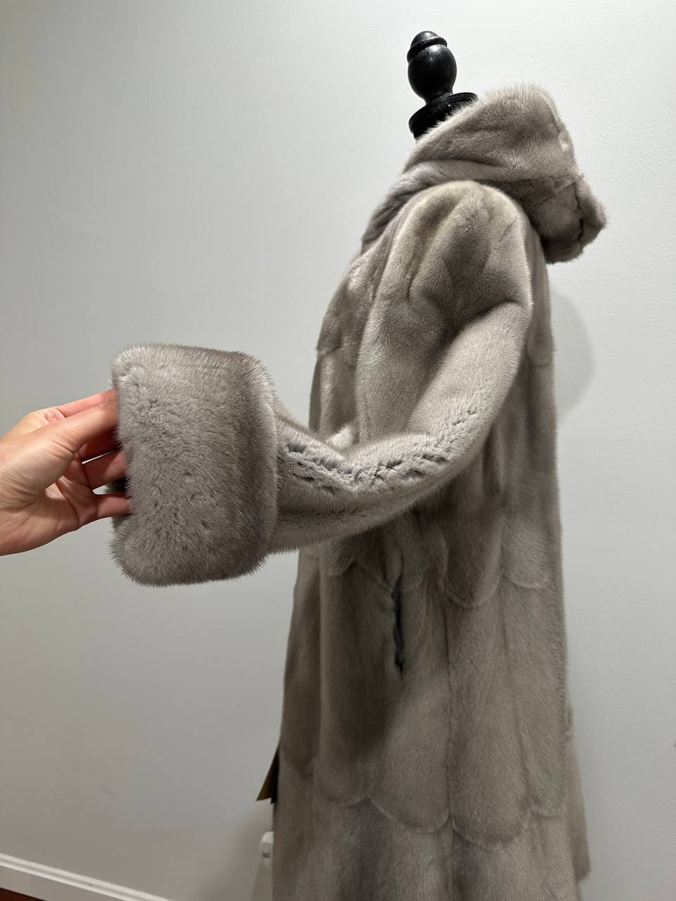 New Real Luxury Natural Mink Fur Coat with Hood Bell Silhouette Moon size M 1201131