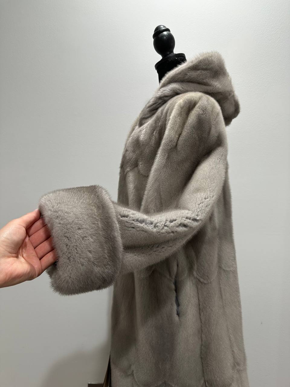 New Real Luxury Natural Mink Fur Coat with Hood Bell Silhouette Moon size M 1201131