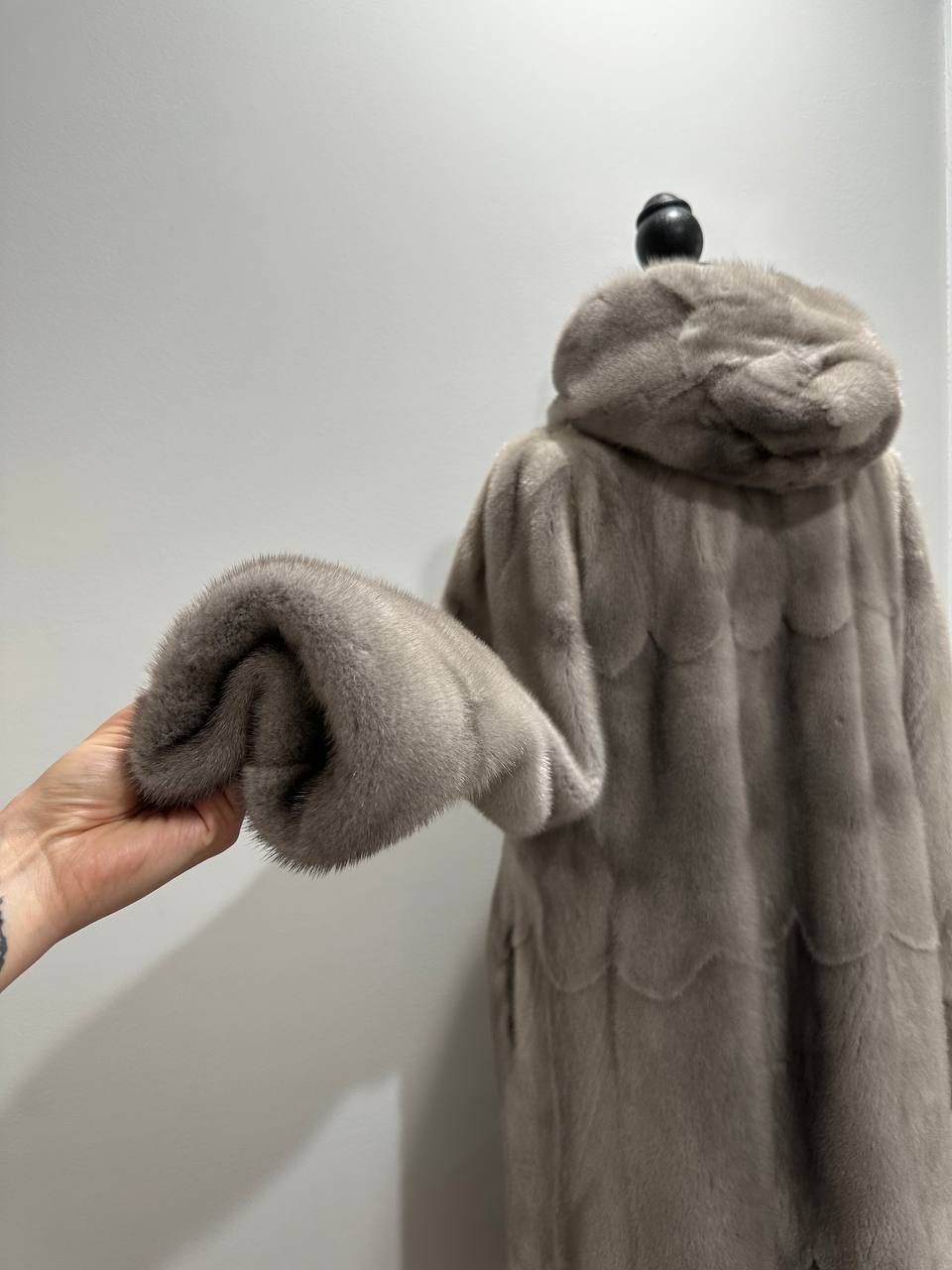 New Real Luxury Natural Mink Fur Coat with Hood Bell Silhouette Moon size M 1201131