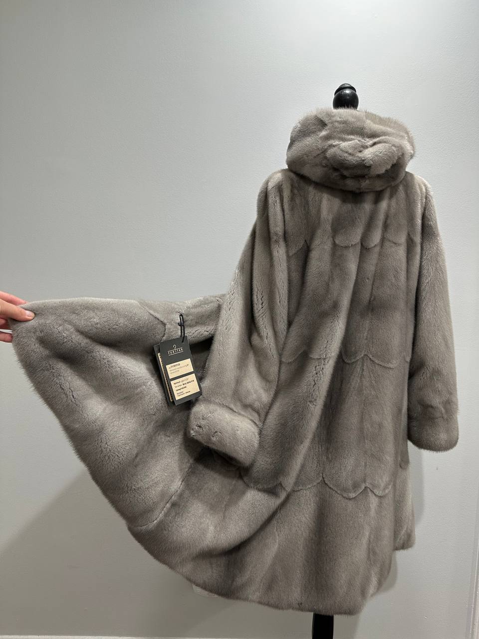 New Real Luxury Natural Mink Fur Coat with Hood Bell Silhouette Moon size M 1201131