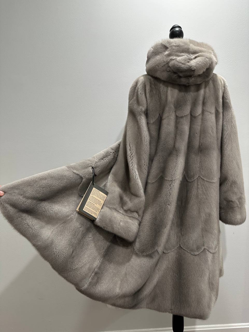 New Real Luxury Natural Mink Fur Coat with Hood Bell Silhouette Moon size M 1201131