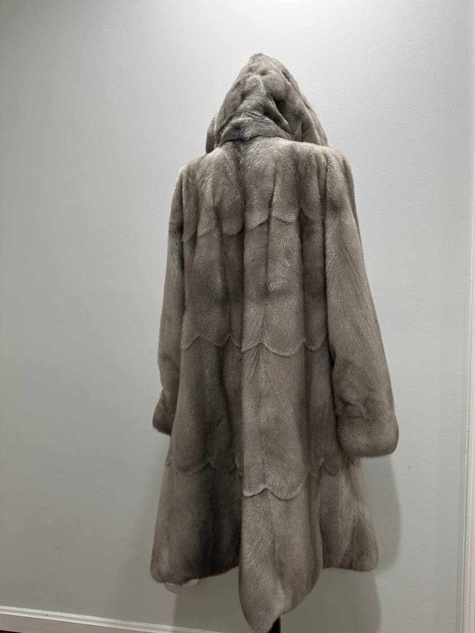New Real Luxury Natural Mink Fur Coat with Hood Bell Silhouette Moon size M 1201131