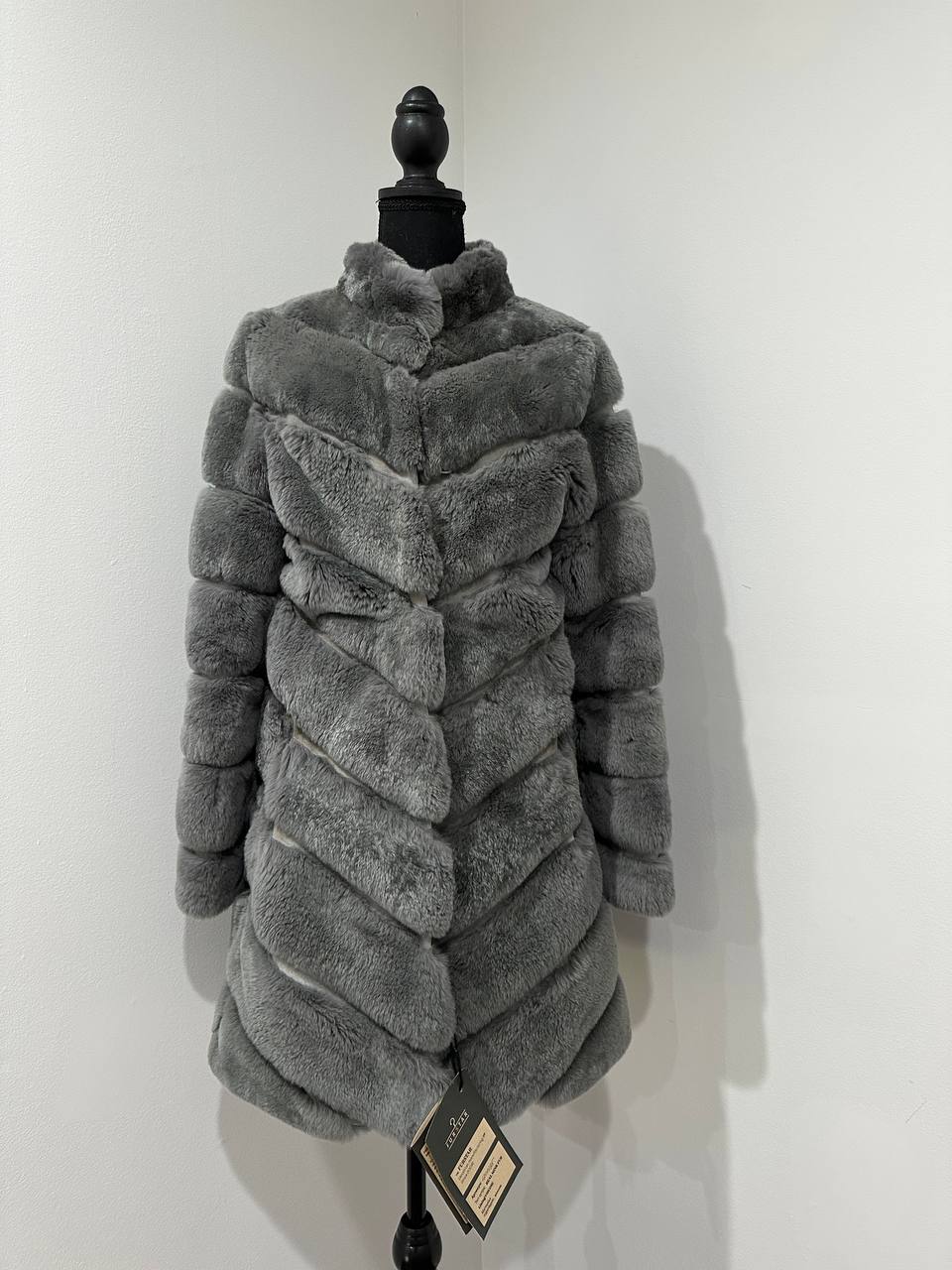 Luxury Womens Real natural Rex Rabbit Fur Coat size S women 1201135 Elegant Soft Gre