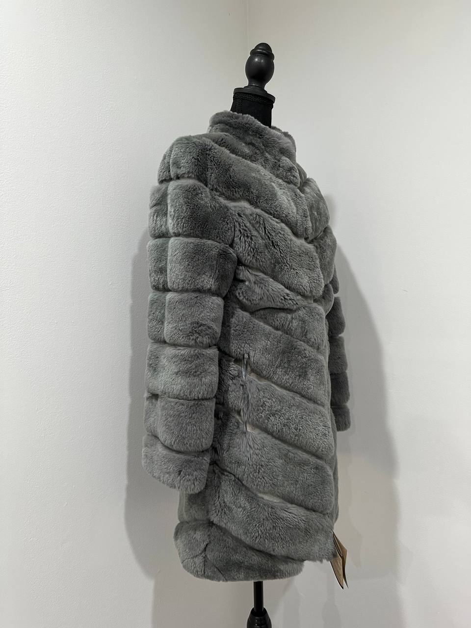 Luxury Womens Real natural Rex Rabbit Fur Coat size S women 1201135 Elegant Soft Gre