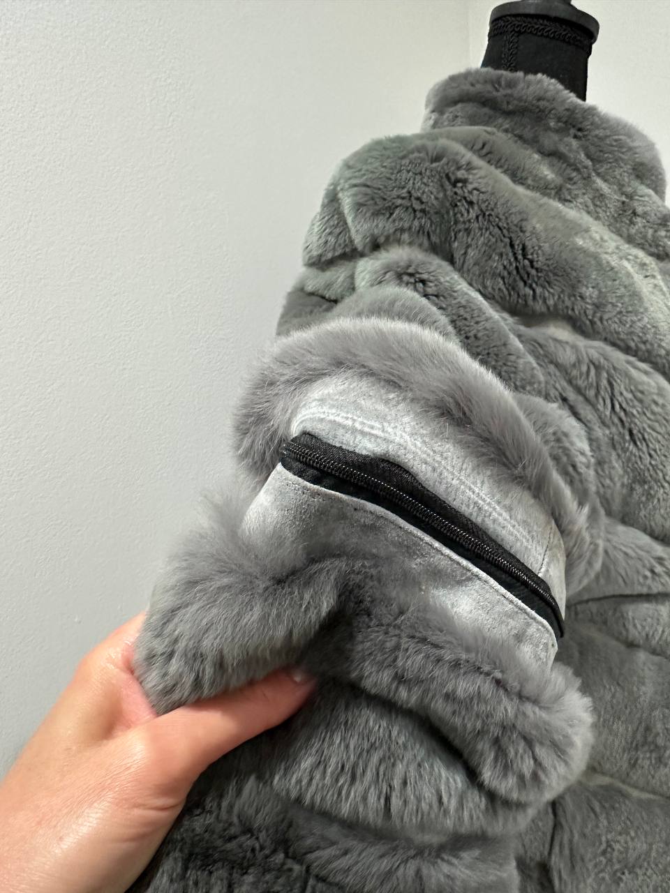 Luxury Womens Real natural Rex Rabbit Fur Coat size S women 1201135 Elegant Soft Gre