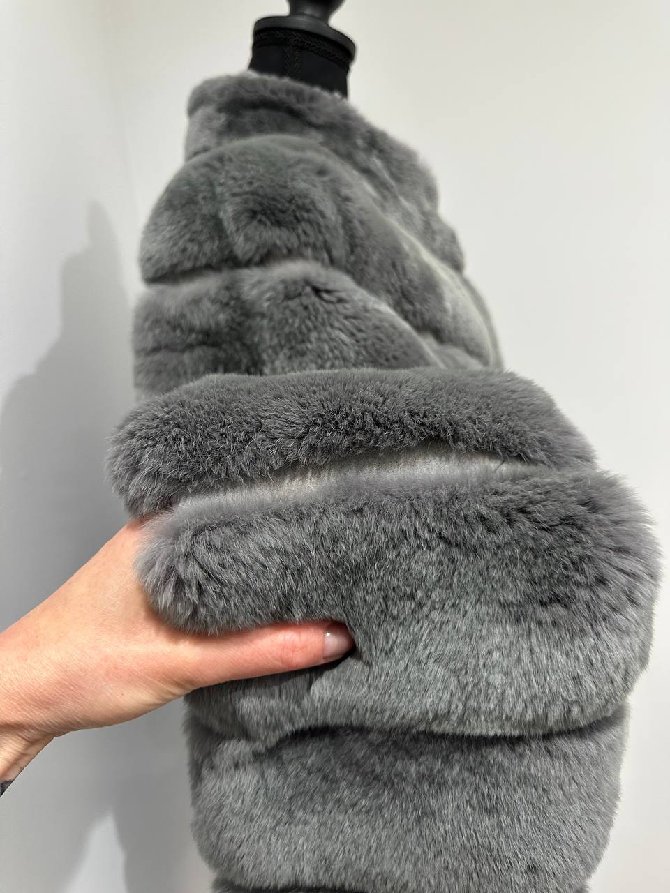 Luxury Womens Real natural Rex Rabbit Fur Coat size S women 1201135 Elegant Soft Gre