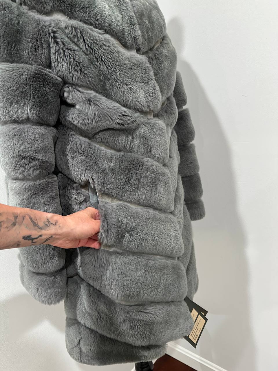 Luxury Womens Real natural Rex Rabbit Fur Coat size S women 1201135 Elegant Soft Gre