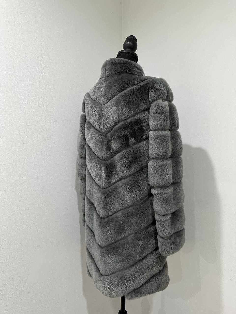 Luxury Womens Real natural Rex Rabbit Fur Coat size S women 1201135 Elegant Soft Gre