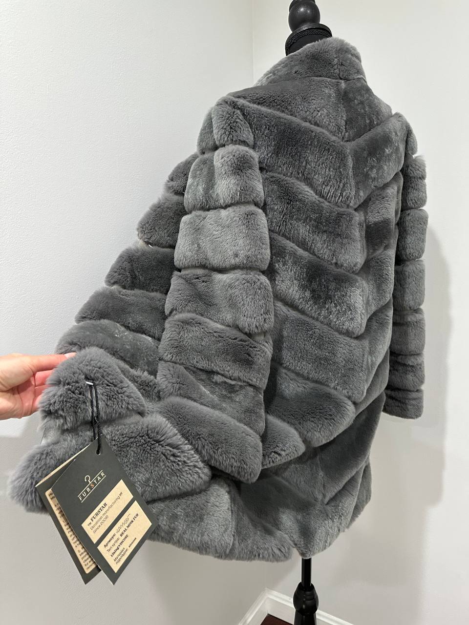 Luxury Womens Real natural Rex Rabbit Fur Coat size S women 1201135 Elegant Soft Gre