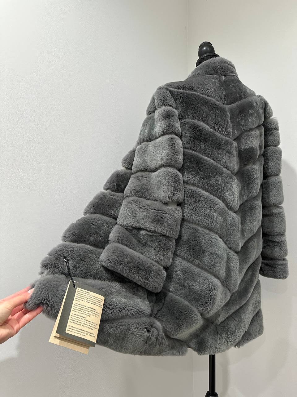 Luxury Womens Real natural Rex Rabbit Fur Coat size S women 1201135 Elegant Soft Gre