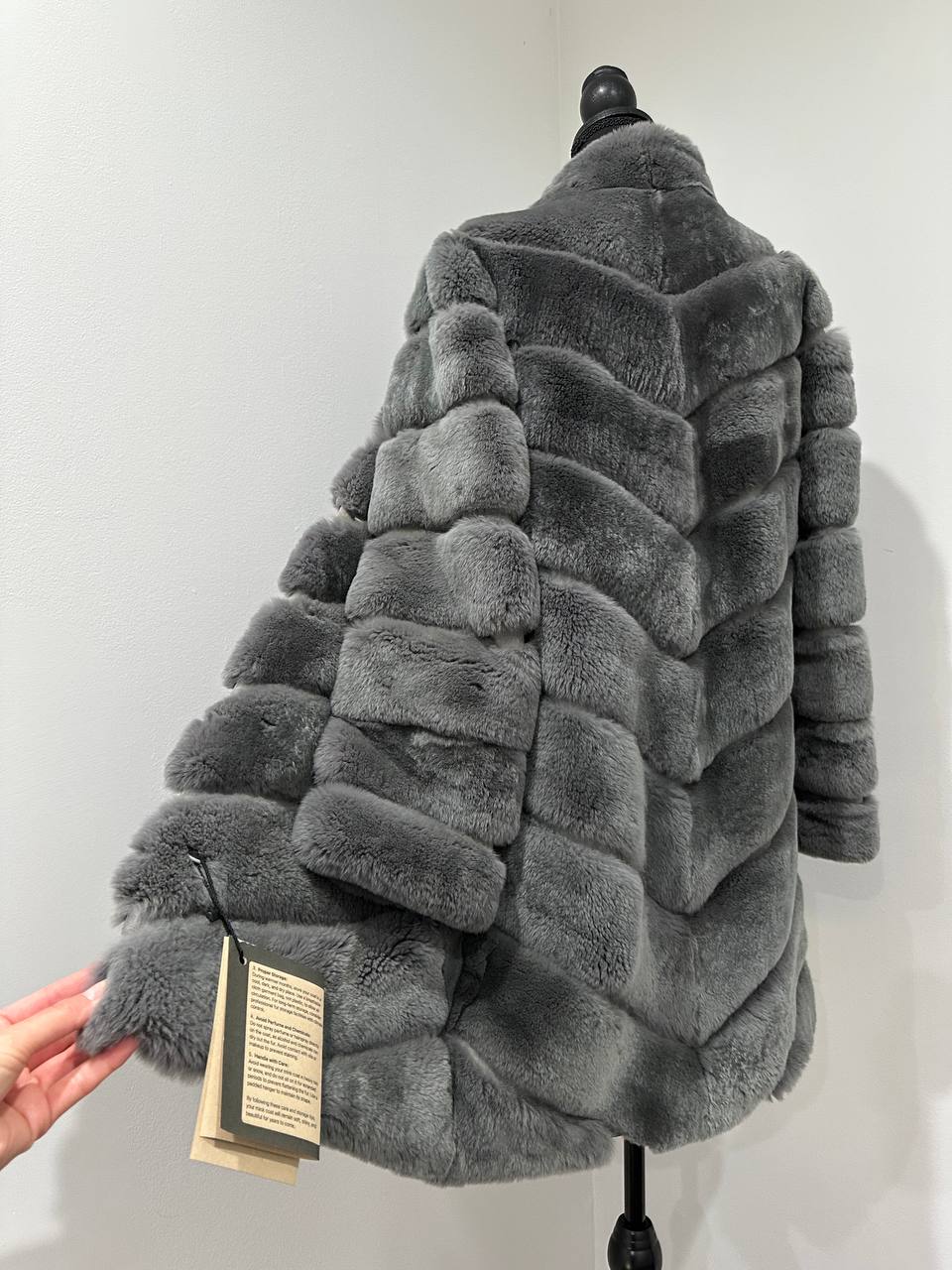 Luxury Womens Real natural Rex Rabbit Fur Coat size S women 1201135 Elegant Soft Gre