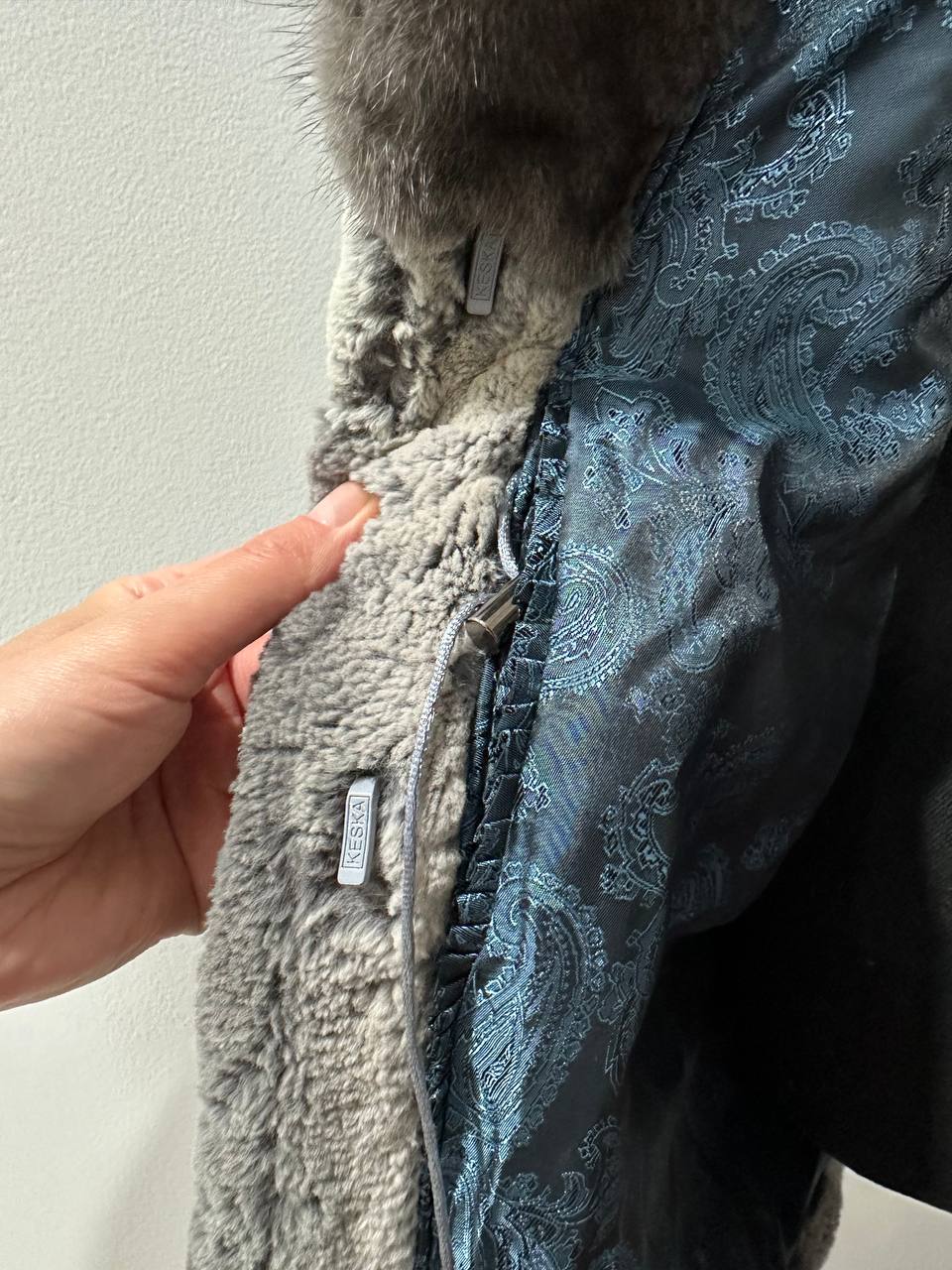 Stunning Karakul Astrakhan Fur Jacket M size with Mink Fur Details 1201134 GREY