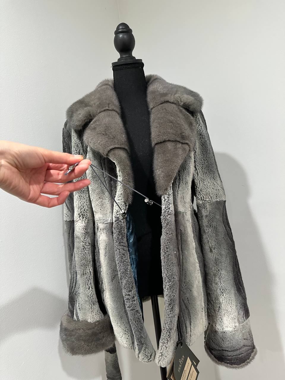 Stunning Karakul Astrakhan Fur Jacket M size with Mink Fur Details 1201134 GREY