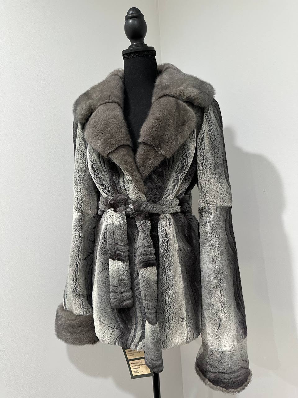Stunning Karakul Astrakhan Fur Jacket M size with Mink Fur Details 1201134 GREY