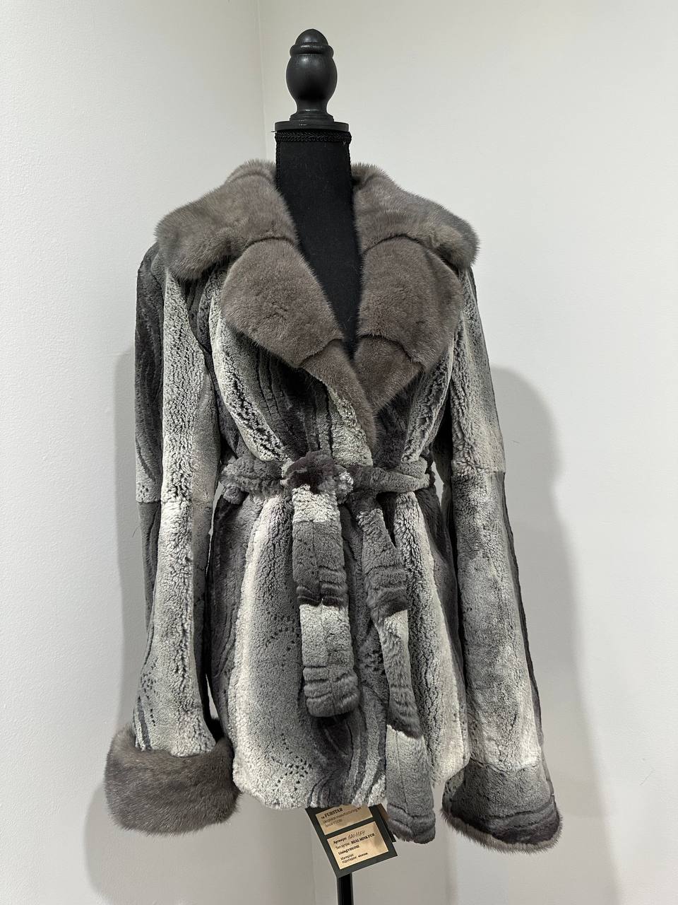 Stunning Karakul Astrakhan Fur Jacket M size with Mink Fur Details 1201134 GREY