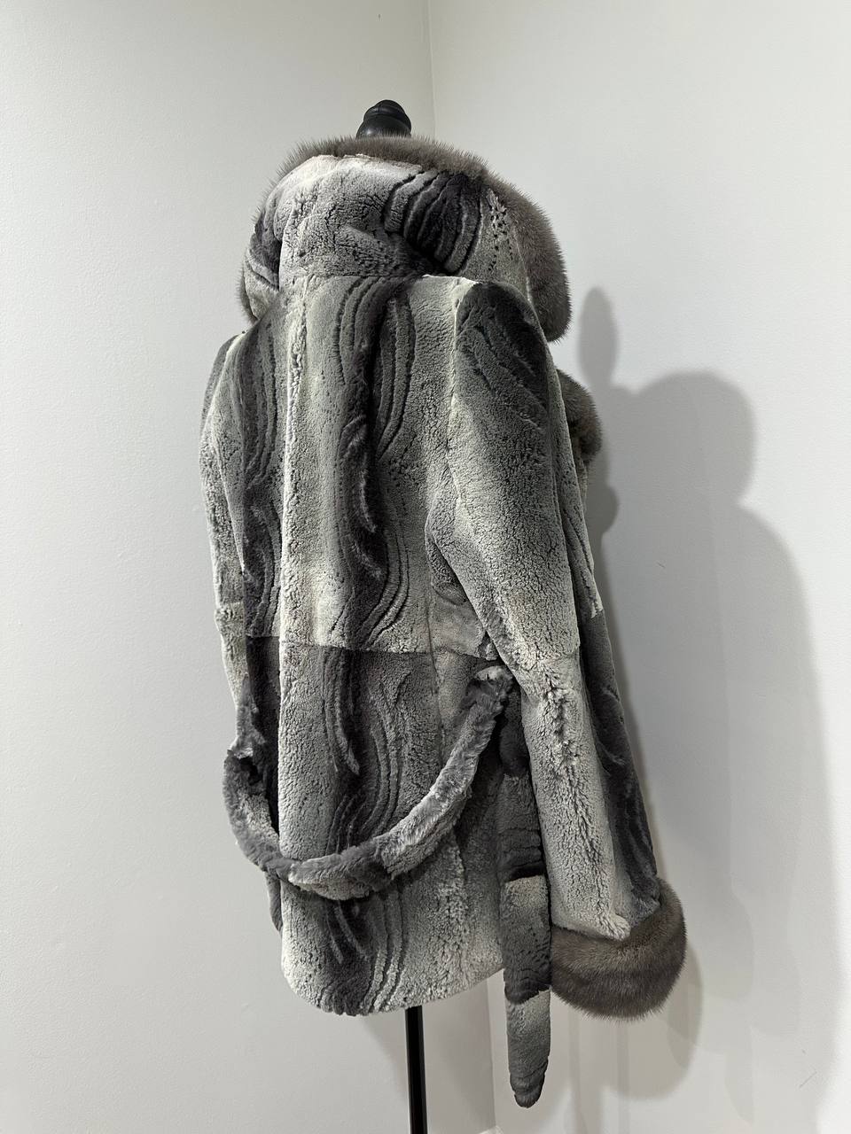 Stunning Karakul Astrakhan Fur Jacket M size with Mink Fur Details 1201134 GREY