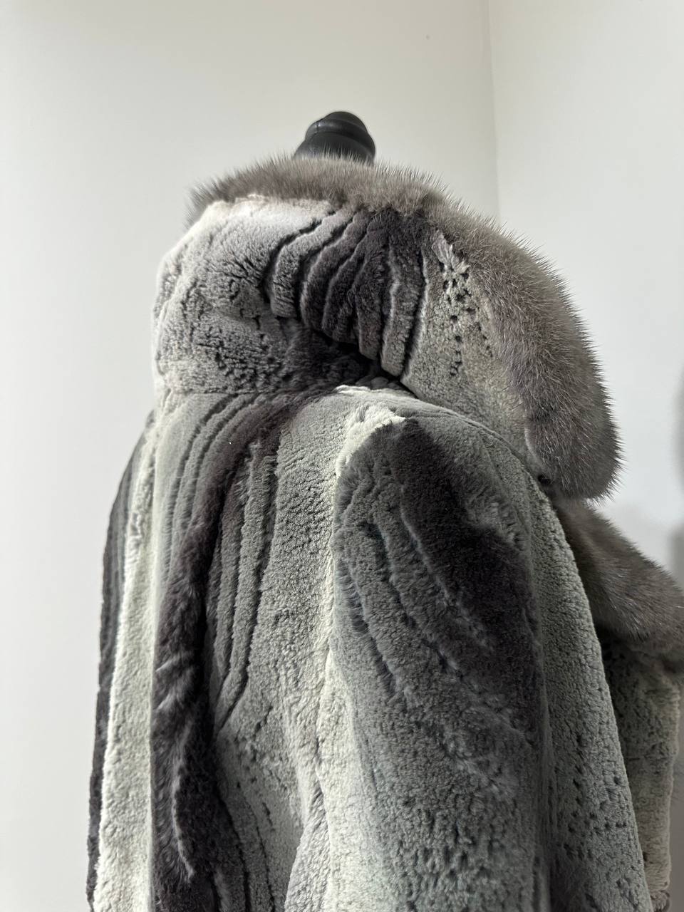 Stunning Karakul Astrakhan Fur Jacket M size with Mink Fur Details 1201134 GREY