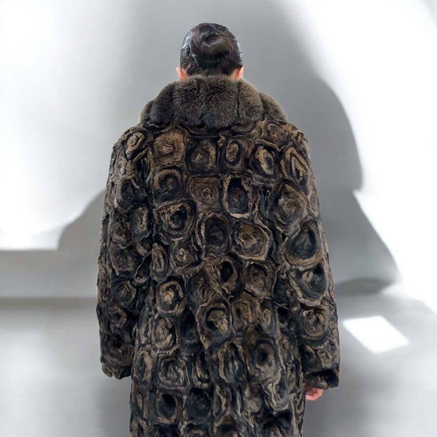 Karakul Fur Coat Natural dyed arctic FOX Collar size M 1201132 New Exclusive Design