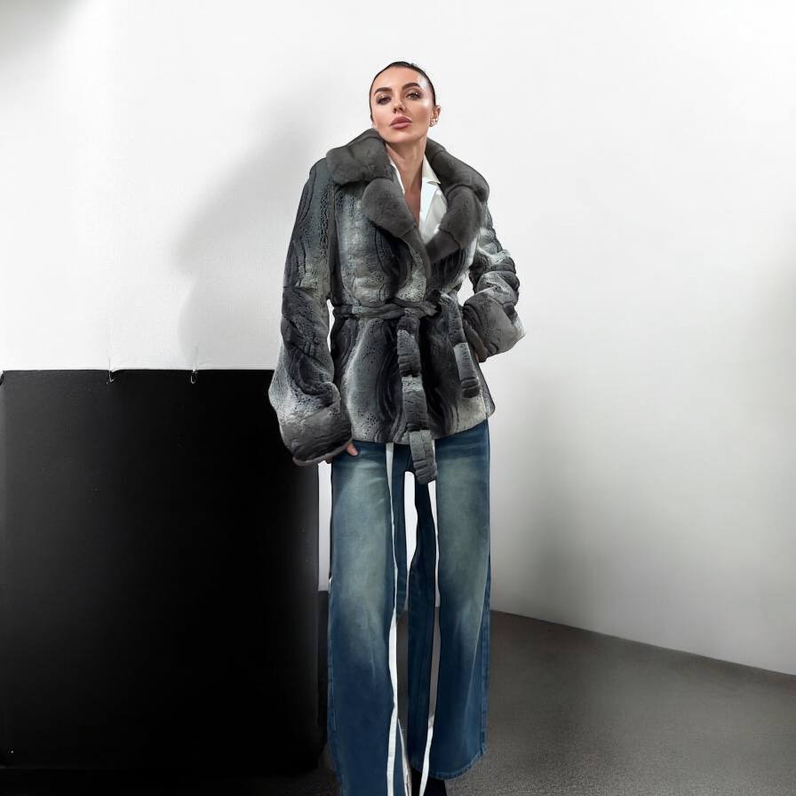 Stunning Karakul Astrakhan Fur Jacket M size with Mink Fur Details 1201134 GREY