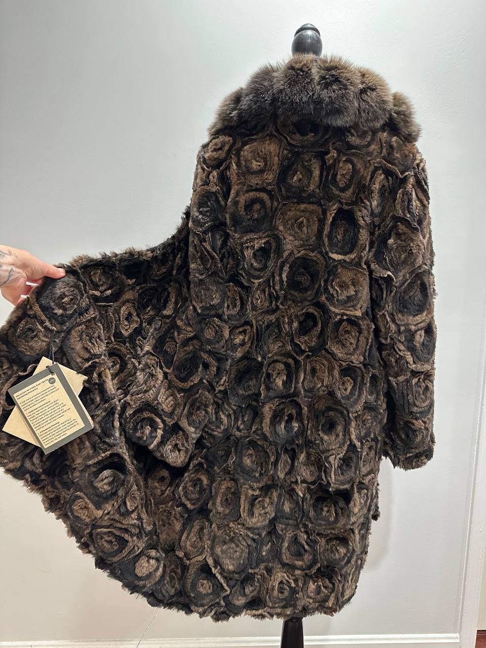 Karakul Fur Coat Natural dyed arctic FOX Collar size M 1201132 New Exclusive Design