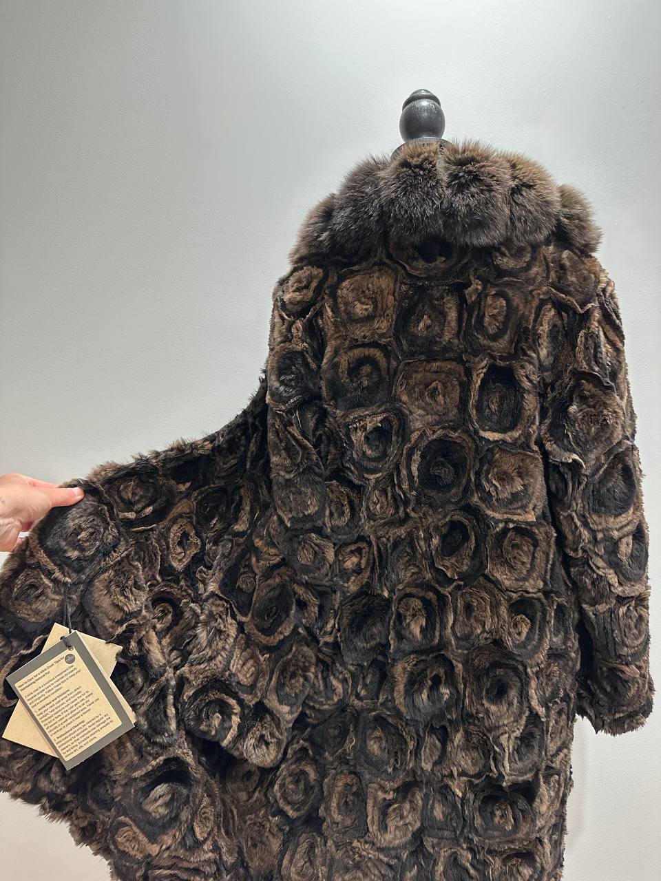Karakul Fur Coat Natural dyed arctic FOX Collar size M 1201132 New Exclusive Design