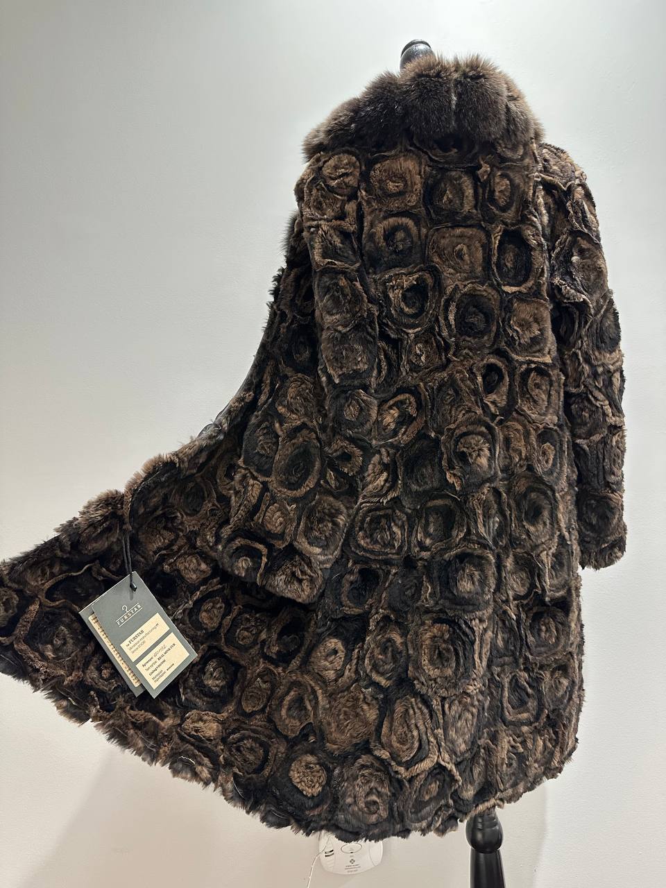 Karakul Fur Coat Natural dyed arctic FOX Collar size M 1201132 New Exclusive Design