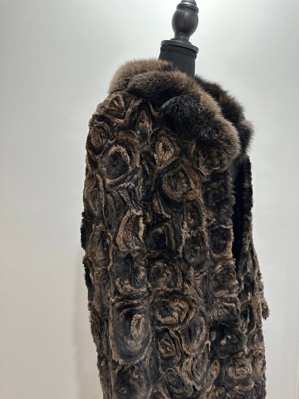 Karakul Fur Coat Natural dyed arctic FOX Collar size M 1201132 New Exclusive Design