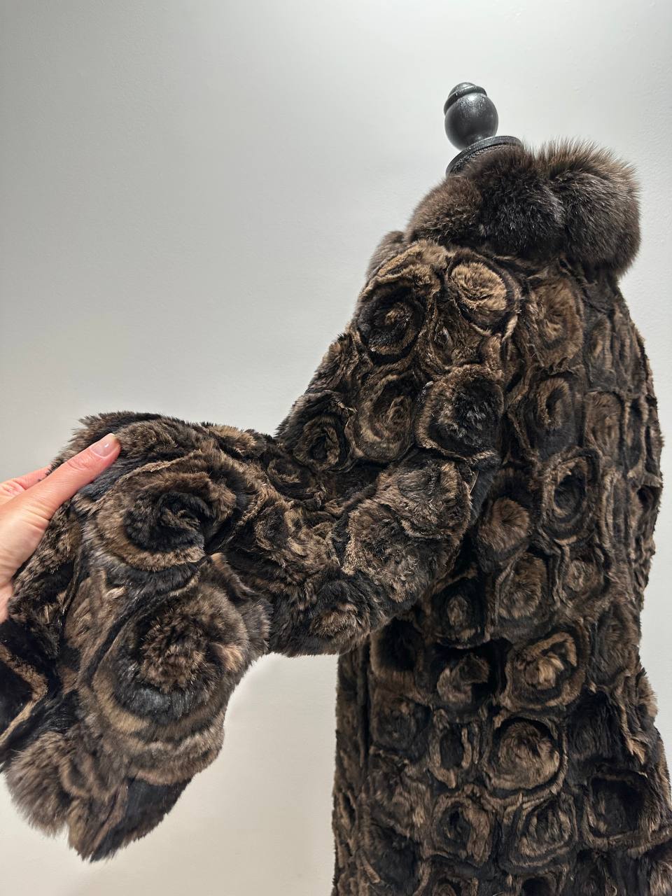 Karakul Fur Coat Natural dyed arctic FOX Collar size M 1201132 New Exclusive Design